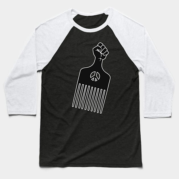 Afro Pick, Black Fist Afro Pick Baseball T-Shirt by UrbanLifeApparel